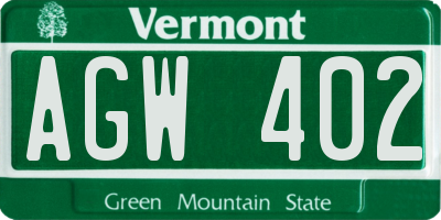 VT license plate AGW402