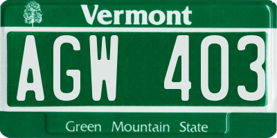 VT license plate AGW403