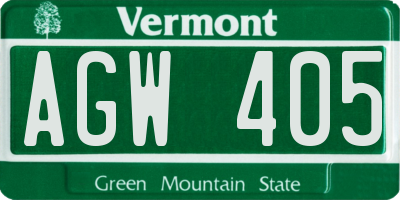 VT license plate AGW405
