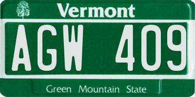 VT license plate AGW409