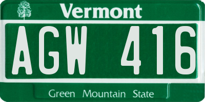 VT license plate AGW416