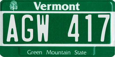 VT license plate AGW417