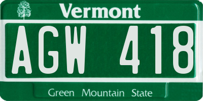 VT license plate AGW418