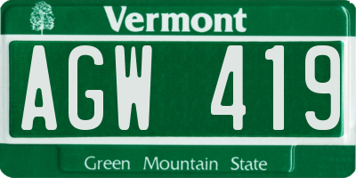 VT license plate AGW419
