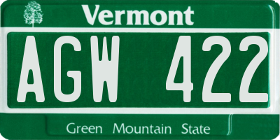 VT license plate AGW422