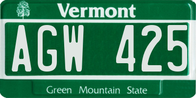 VT license plate AGW425