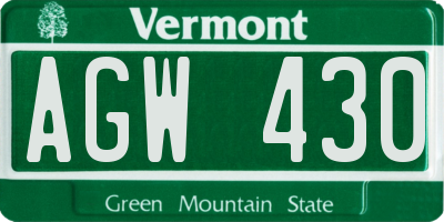 VT license plate AGW430