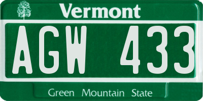 VT license plate AGW433