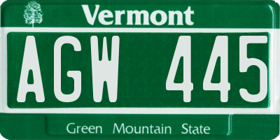 VT license plate AGW445