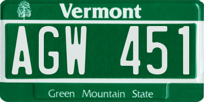 VT license plate AGW451