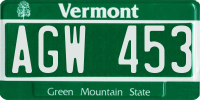 VT license plate AGW453