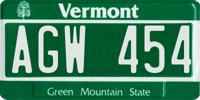 VT license plate AGW454