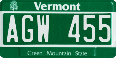 VT license plate AGW455