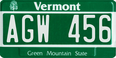 VT license plate AGW456