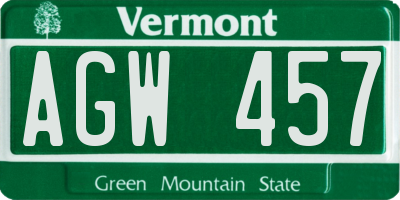 VT license plate AGW457