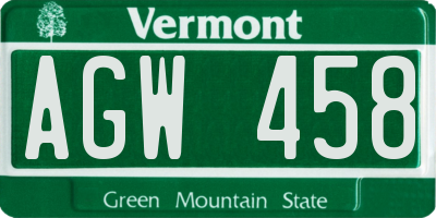 VT license plate AGW458