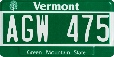 VT license plate AGW475