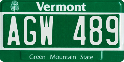 VT license plate AGW489