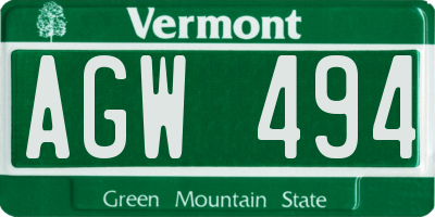 VT license plate AGW494