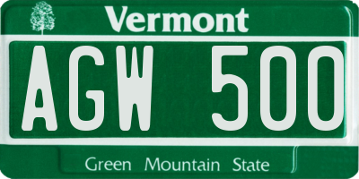 VT license plate AGW500
