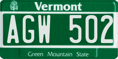 VT license plate AGW502