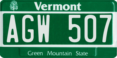 VT license plate AGW507