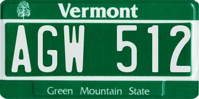 VT license plate AGW512