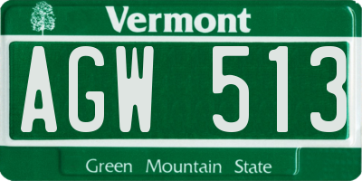 VT license plate AGW513