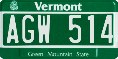 VT license plate AGW514