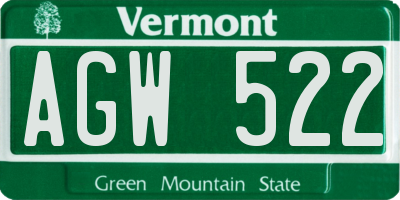 VT license plate AGW522
