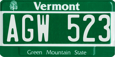 VT license plate AGW523