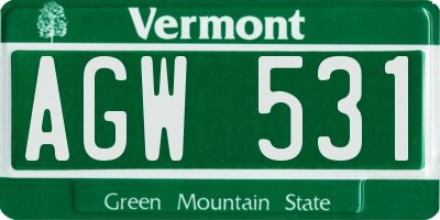 VT license plate AGW531