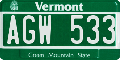 VT license plate AGW533