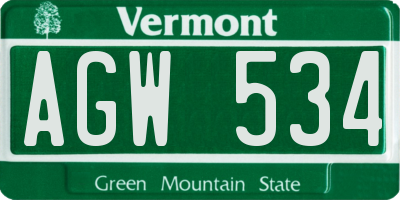 VT license plate AGW534