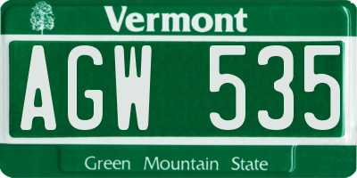 VT license plate AGW535