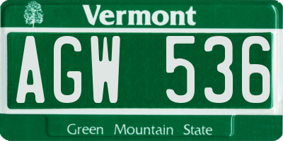 VT license plate AGW536