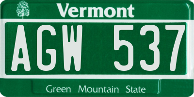 VT license plate AGW537
