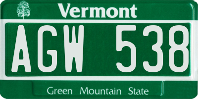 VT license plate AGW538