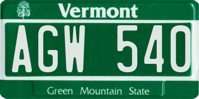 VT license plate AGW540