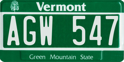 VT license plate AGW547