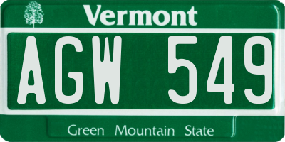 VT license plate AGW549