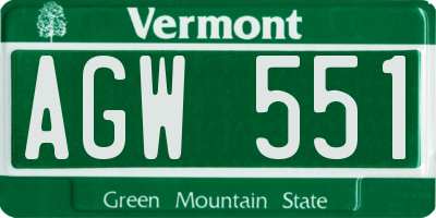 VT license plate AGW551