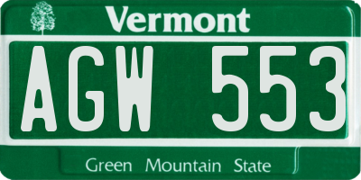 VT license plate AGW553