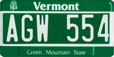 VT license plate AGW554