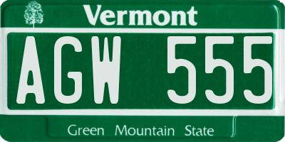 VT license plate AGW555