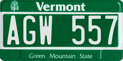 VT license plate AGW557