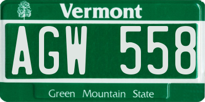VT license plate AGW558