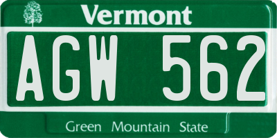 VT license plate AGW562