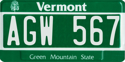 VT license plate AGW567