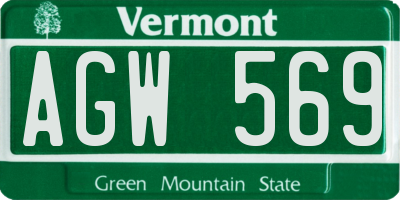 VT license plate AGW569